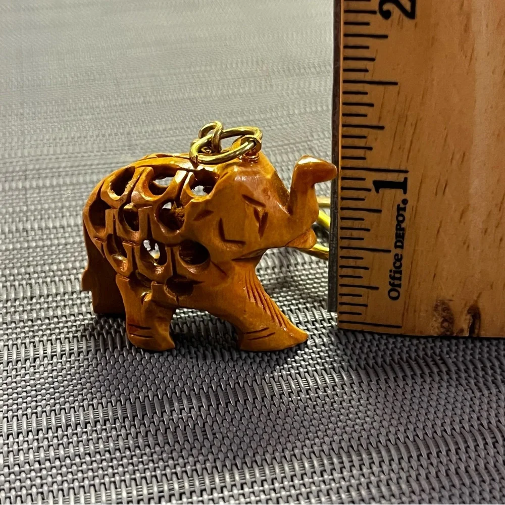 Hand Carved Wooden Elephant Good Luck Key Chain